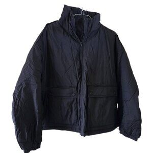 New Meikulo Womens Black Cropped Puffer Jacket Warm Long Sleeve Zip Up